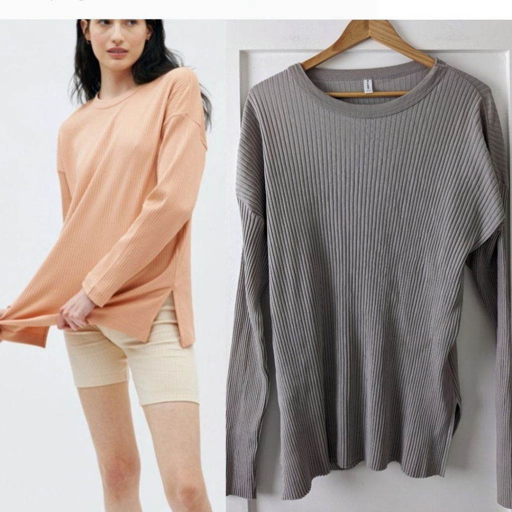 Kotn | Ribbed long sleeve t-shirt in Grey